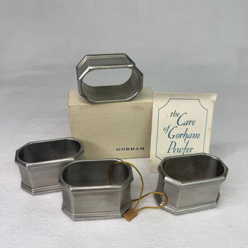 Vintage Gorham Octette Solid Pewter Napkin Rings W Box Model PH73